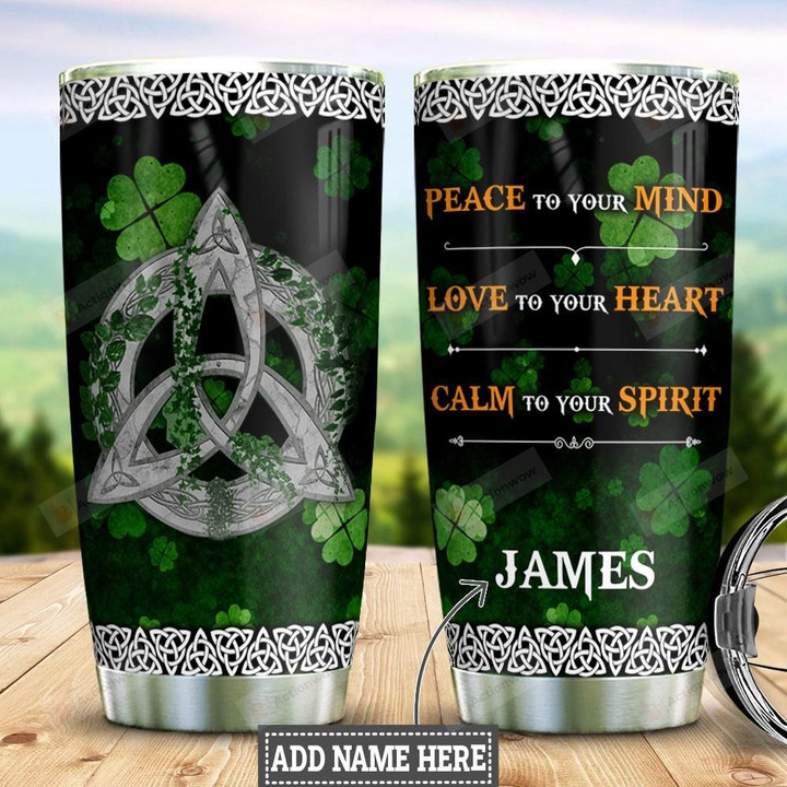 Personalized Celtic Knot Clover Peace Love Calm Stainless Steel Tumbler, Tumbler Cups For Coffee/Tea, Great Customized Gifts For Birthday Christmas Thanksgiving