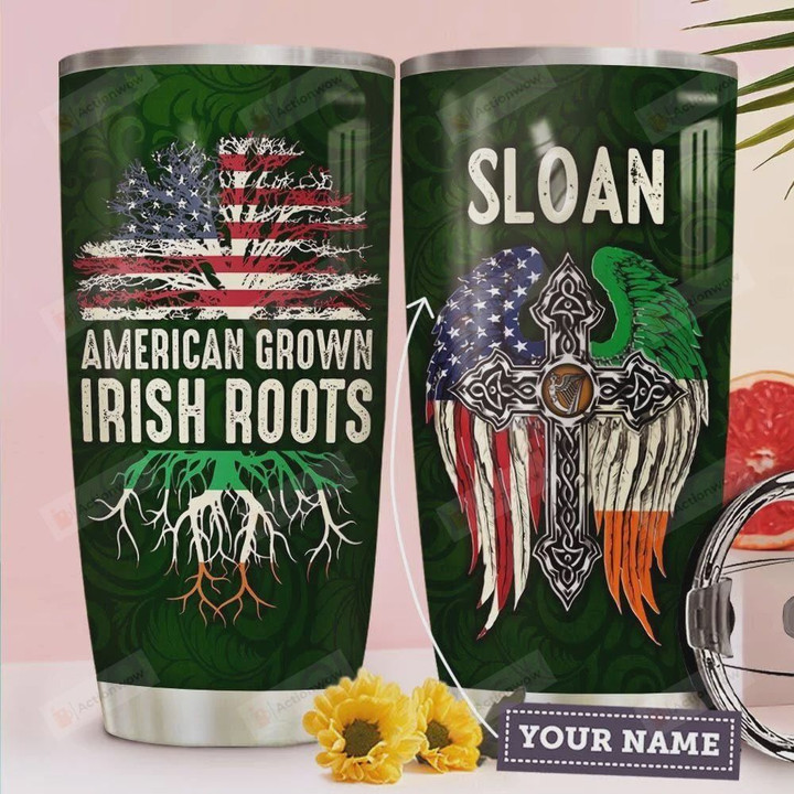 Irish Personalized Tumbler Cup Cross American Grown Irish Roots Stainless Steel Vacuum Insulated Tumbler 20 Oz  Travel Tumbler With Lid Best Gifts For Birthday Christmas St Patrick's Day