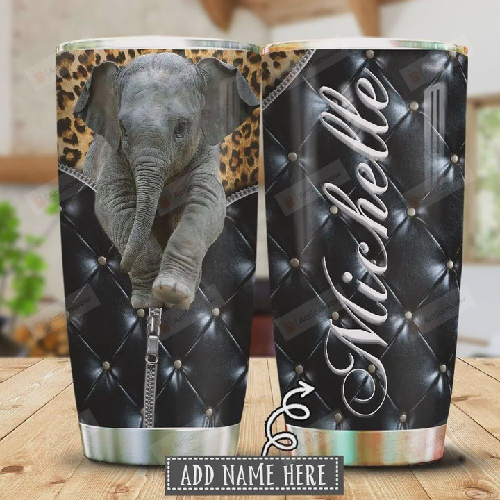 Personalized Elephant Panther Leather Style Stainless Steel Vacuum Insulated Tumbler 20 Oz, Gifts For Birthday Christmas Thanksgiving, Perfect Gifts For Elephant Lovers, Coffee/ Tea Tumbler
