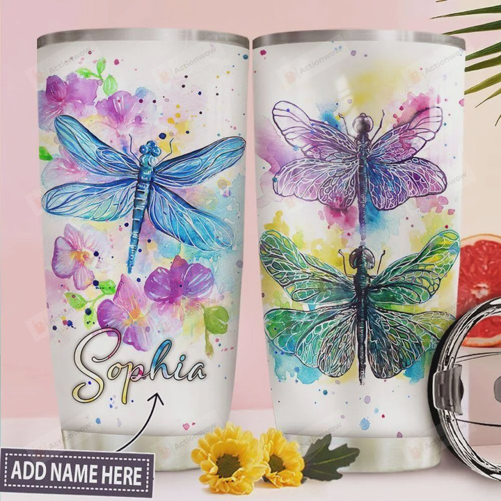 Personalized Colorful Dragonfly Image Tumbler Cup Stainless Steel Insulated Tumbler 20 Oz Best Gift Ideas For Birthday Christmas Thanksgiving Coffee/ Tea Tumbler With Lid Travelling Tumbler