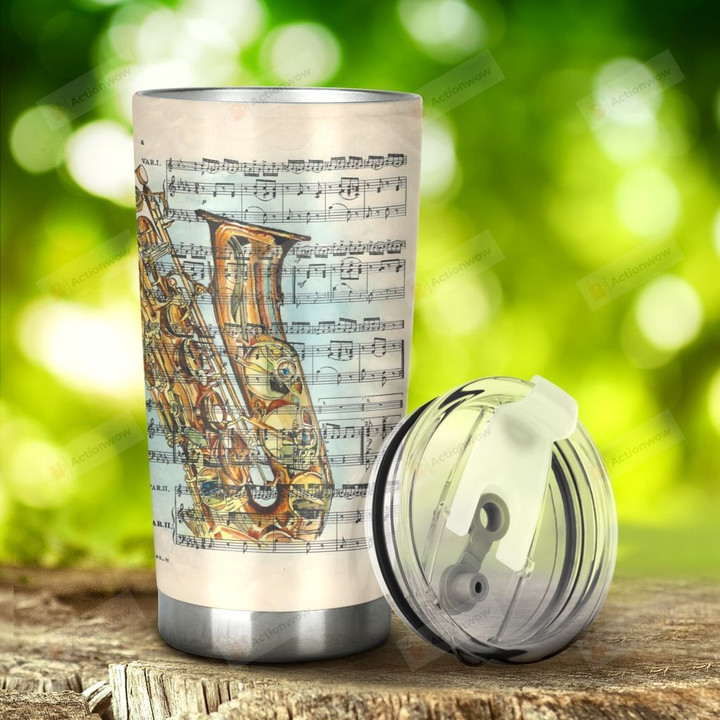 Saxophone And Sheet Music Stainless Steel Tumbler, Tumbler Cups For Coffee/Tea, Great Customized Gifts For Birthday Christmas Thanksgiving, Anniversary