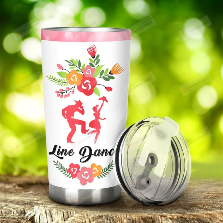 Line Dance With Flower Stainless Steel Tumbler, Tumbler Cups For Coffee/Tea, Great Customized Gifts For Birthday Christmas Anniversary