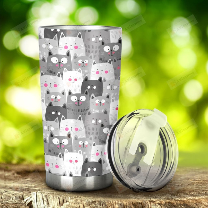 Lovely Cats Drawing Stainless Steel Tumbler, Tumbler Cups For Coffee/Tea, Great Customized Gifts For Birthday Christmas Anniversary