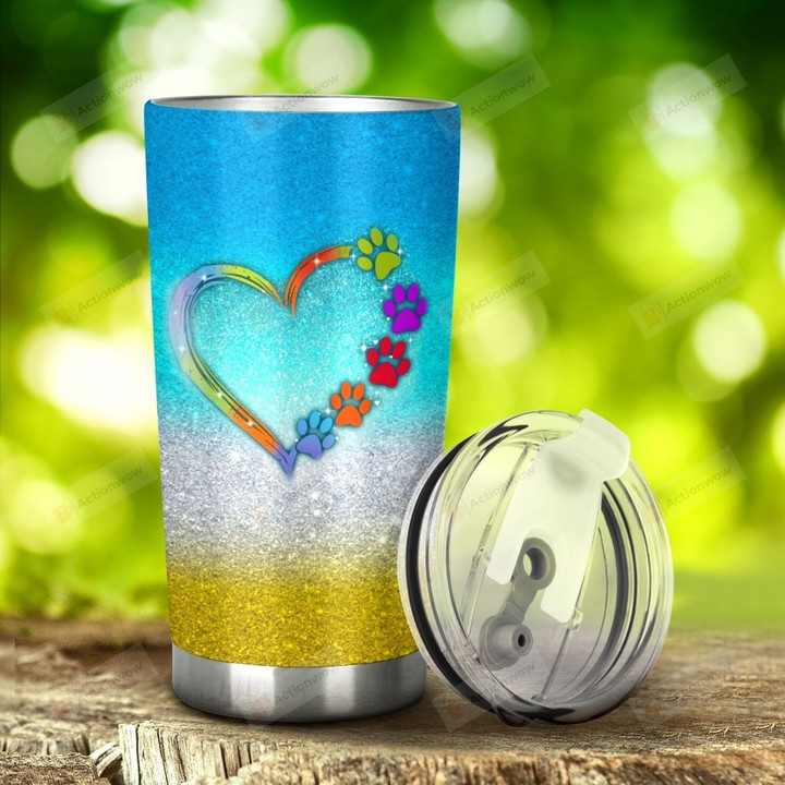 Dog Paws And Heart Pattern Stainless Steel Tumbler, Tumbler Cups For Coffee/Tea, Great Customized Gifts For Birthday Christmas Anniversary