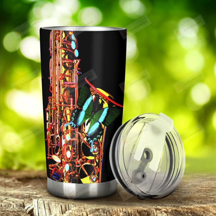 Saxophone And Butterfly Stainless Steel Tumbler, Tumbler Cups For Coffee/Tea, Great Customized Gifts For Birthday Christmas Anniversary