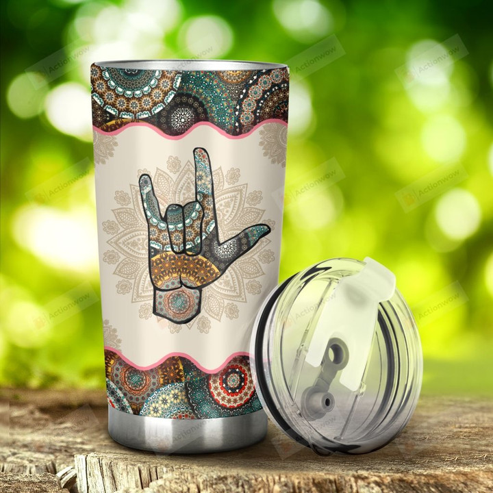 American Sign Language Mandala Stainless Steel Tumbler, Tumbler Cups For Coffee/Tea, Great Customized Gifts For Birthday Christmas Thanksgiving, Anniversary