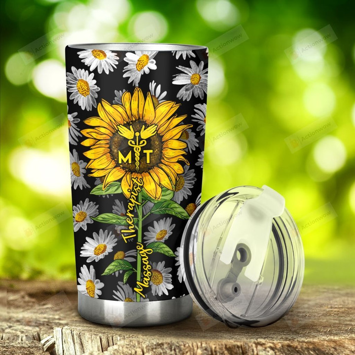 Sunflower And Daisy Massage Therapist Stainless Steel Tumbler, Tumbler Cups For Coffee/Tea, Great Customized Gifts For Birthday Christmas Thanksgiving, Anniversary