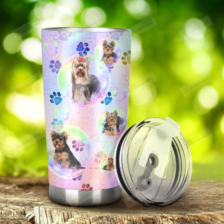 Yorkshire Terrier I'M Just A Happier Person Stainless Steel Tumbler, Tumbler Cups For Coffee/Tea, Great Customized Gifts For Birthday Christmas Thanksgiving, Anniversary