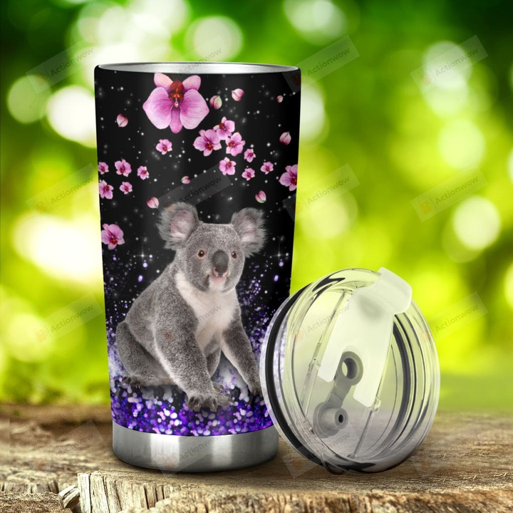 Koala And Flower Stainless Steel Tumbler, Tumbler Cups For Coffee/Tea, Great Customized Gifts For Birthday Christmas Thanksgiving, Anniversary