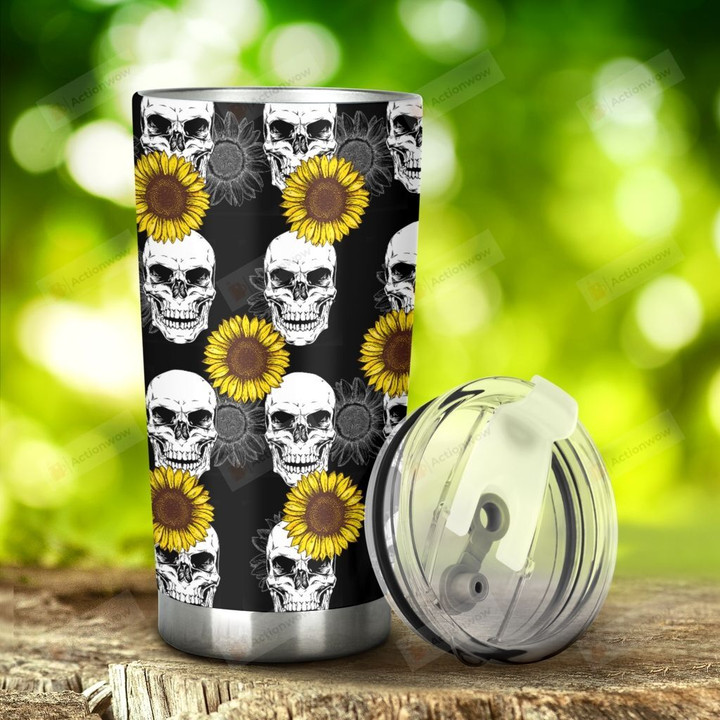Skull And Sunflower Stainless Steel Tumbler, Tumbler Cups For Coffee/Tea, Great Customized Gifts For Birthday Christmas Thanksgiving, Anniversary