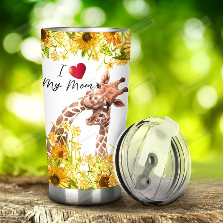 Sunflower And Giraffe I Love My Mom Stainless Steel Tumbler, Tumbler Cups For Coffee/Tea, Great Customized Gifts For Birthday Christmas Mother's Day Anniversary