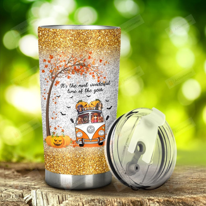 Dachshund Dog And Halloween Hippie It's The Most Wonderful Time Of The Year Stainless Steel Tumbler, Tumbler Cups For Coffee/Tea, Great Customized Gifts For Halloween Anniversary