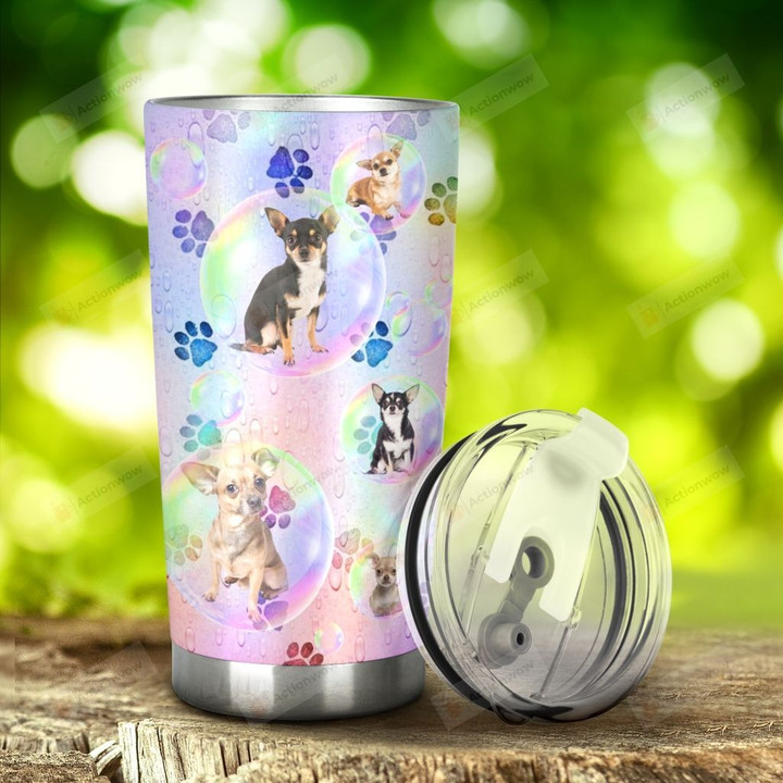 Chihuahua Dog And Dog Paws I'M Just Happier Person Stainless Steel Tumbler, Tumbler Cups For Coffee/Tea, Great Customized Gifts For Birthday Christmas Thanksgiving, Anniversary