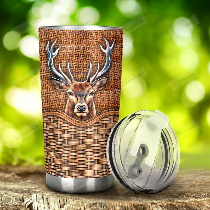 Deer Rattan Texture Stainless Steel Tumbler, Tumbler Cups For Coffee/Tea, Great Customized Gifts For Birthday Christmas Thanksgiving, Anniversary