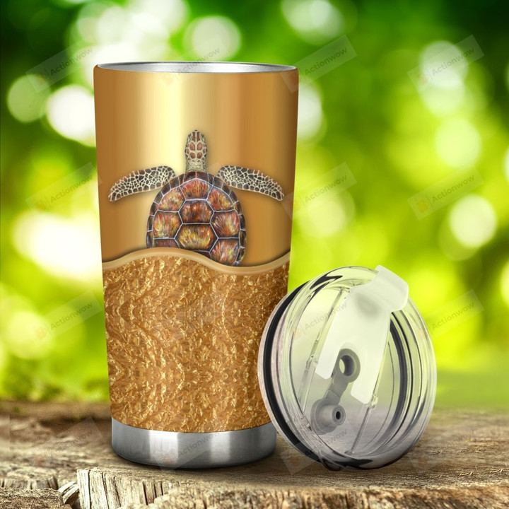 Turtle Golden Background Style Stainless Steel Tumbler, Tumbler Cups For Coffee/Tea, Great Customized Gifts For Birthday Christmas Thanksgiving, Anniversary