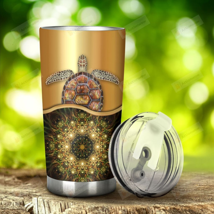 Turtle And Mandala Golden Background Style Stainless Steel Tumbler, Tumbler Cups For Coffee/Tea, Great Customized Gifts For Birthday Christmas Thanksgiving, Anniversary