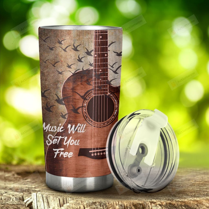 Guitar Music Will Set You Free Stainless Steel Tumbler, Tumbler Cups For Coffee/Tea, Great Customized Gifts For Birthday Christmas Thanksgiving, Anniversary