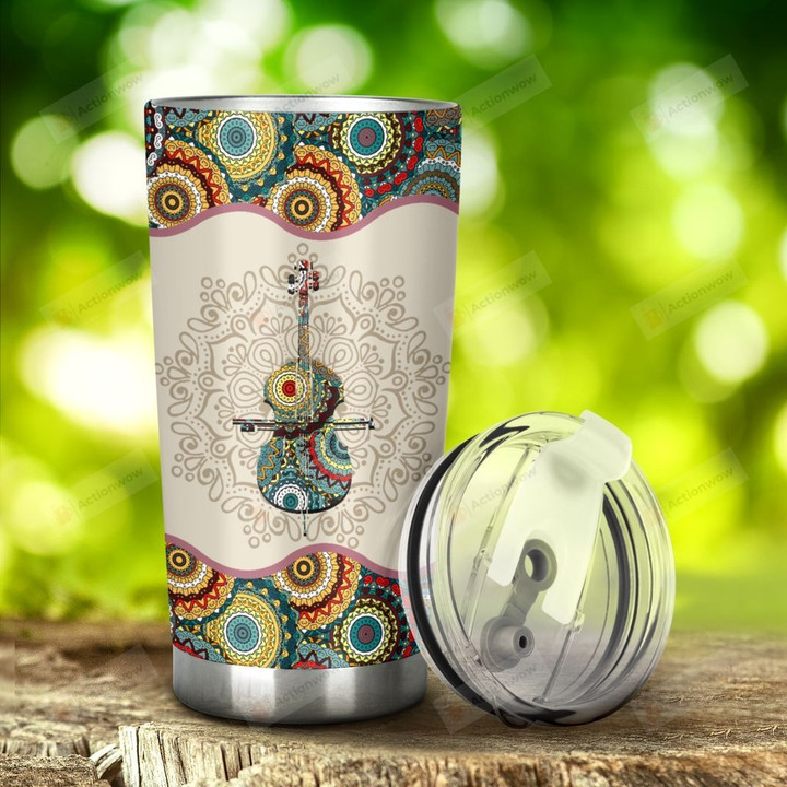 Contrabass With Mandala Pattern Stainless Steel Tumbler, Tumbler Cups For Coffee/Tea, Great Customized Gifts For Birthday Christmas Thanksgiving