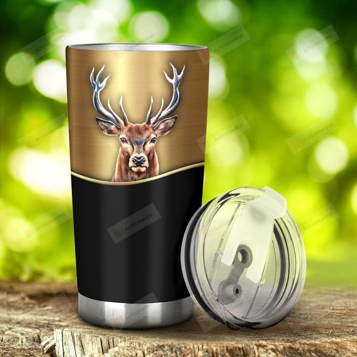 Deer Gold Black Metal Stainless Steel Tumbler, Tumbler Cups For Coffee/Tea, Great Customized Gifts For Birthday Christmas Thanksgiving