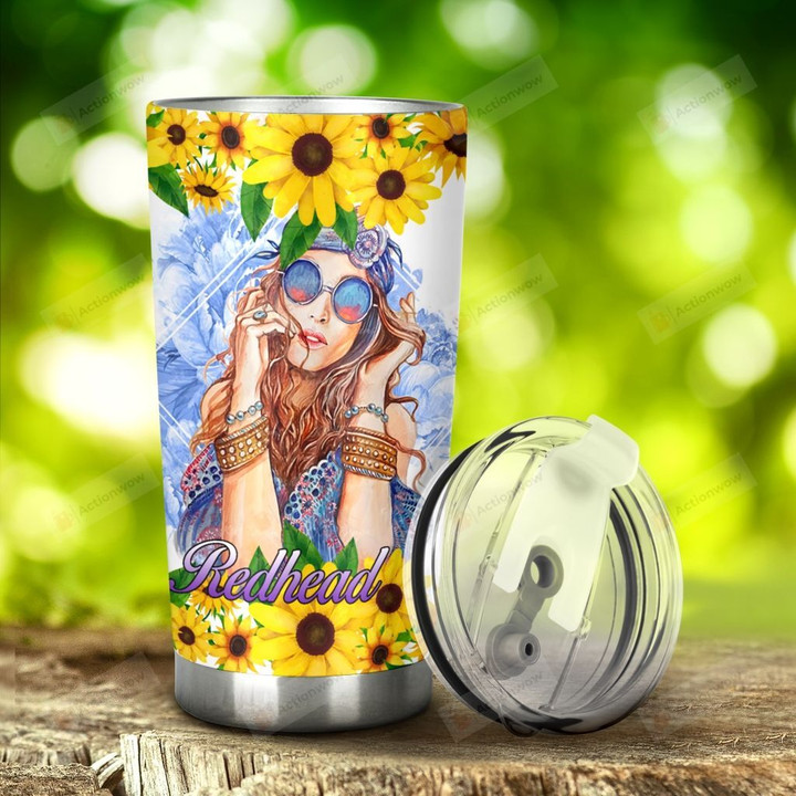 Sunflower And Hippie Girl She Has A Soul Of A Gypsy Stainless Steel Tumbler, Tumbler Cups For Coffee/Tea, Great Customized Gifts For Birthday Christmas Thanksgiving