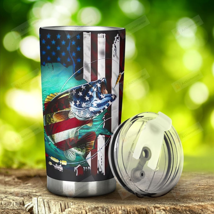 Fishing And  American Flag Stainless Steel Tumbler, Tumbler Cups For Coffee/Tea, Great Customized Gifts For Birthday Christmas Thanksgiving