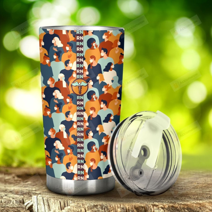 Registered Nurse RN  FaceMask Pattern Stainless Steel Tumbler, Tumbler Cups For Coffee/Tea, Great Customized Gifts For Birthday Christmas Thanksgiving