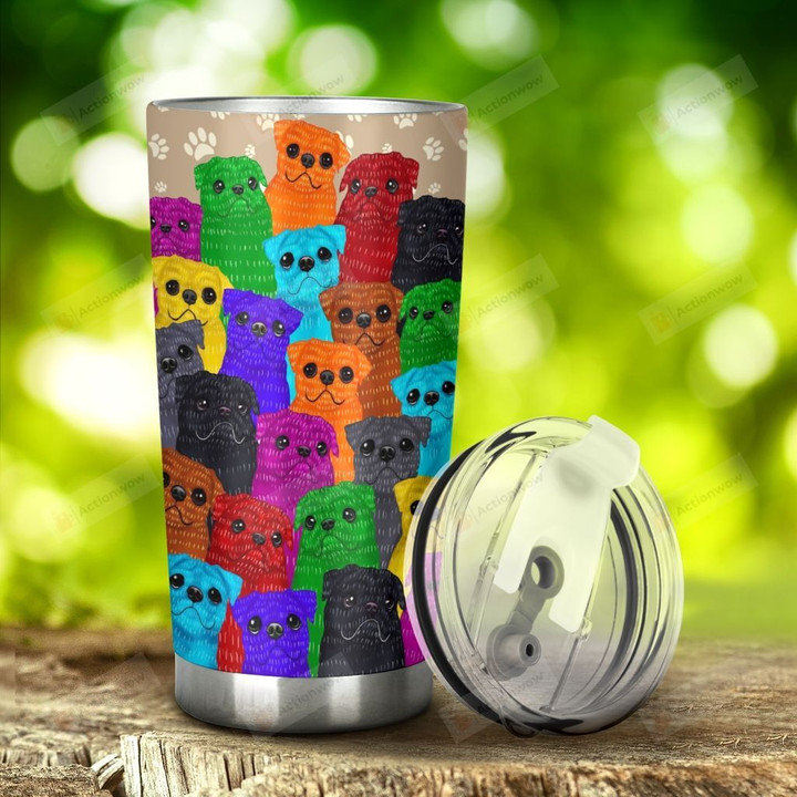 Multicolor Pug Dogs Stainless Steel Tumbler, Tumbler Cups For Coffee/Tea, Great Customized Gifts For Birthday Christmas Thanksgiving