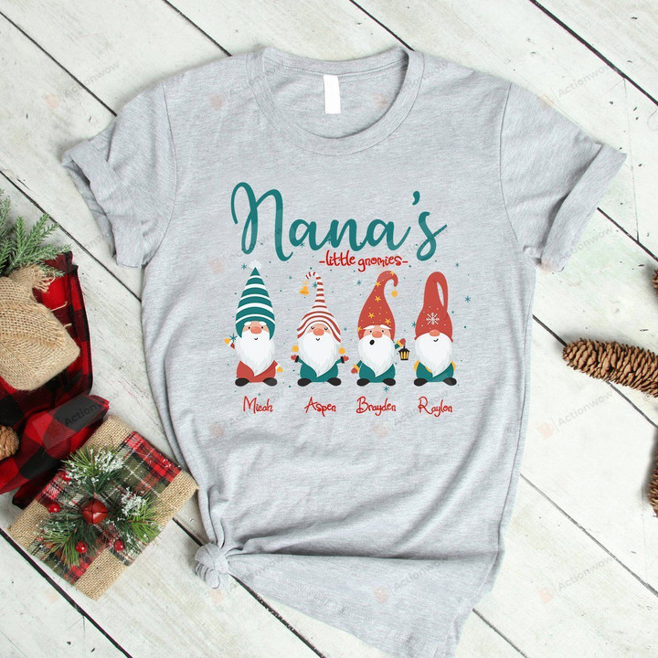 Personalized Nana's Little Gnomies Christmas Essential T-Shirt, T-Shirt For Women On Birthday, Christmas, Anniversary, Thanksgiving