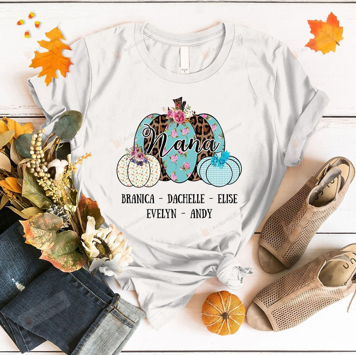 Personalized Nana Pumpkin With Grandkids Unisex T-shirt For Mom,  Women’s Day, Birthday, Anniversary