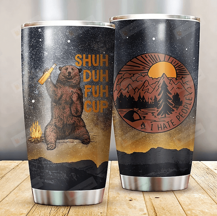 Bear And Campfire Tumbler I Hate People Tumbler Gifts For Bear Lovers, Camping Lovers 20 Oz Sports Bottle Stainless Steel Vacuum Insulated Tumbler