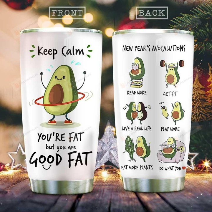 Keep Calm Exercise Avocado Tumbler New Year's Avocalutions Tumbler Gifts For Avocado Lovers On Birthday Christmas Thanksgiving 20 Oz Sports Bottle Stainless Steel Vacuum Insulated Tumbler