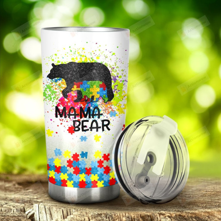 Autism Mama Bear Tumbler Stainless Steel Tumbler, Tumbler Cups For Coffee/Tea, Great Customized Gifts For Birthday Christmas Thanksgiving, Anniversary