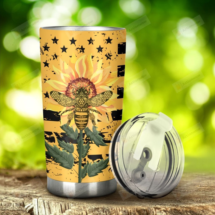Bee And Sunflower Tumbler Stainless Steel Tumbler, Tumbler Cups For Coffee/Tea, Great Customized Gifts For Birthday Christmas Thanksgiving, Anniversary