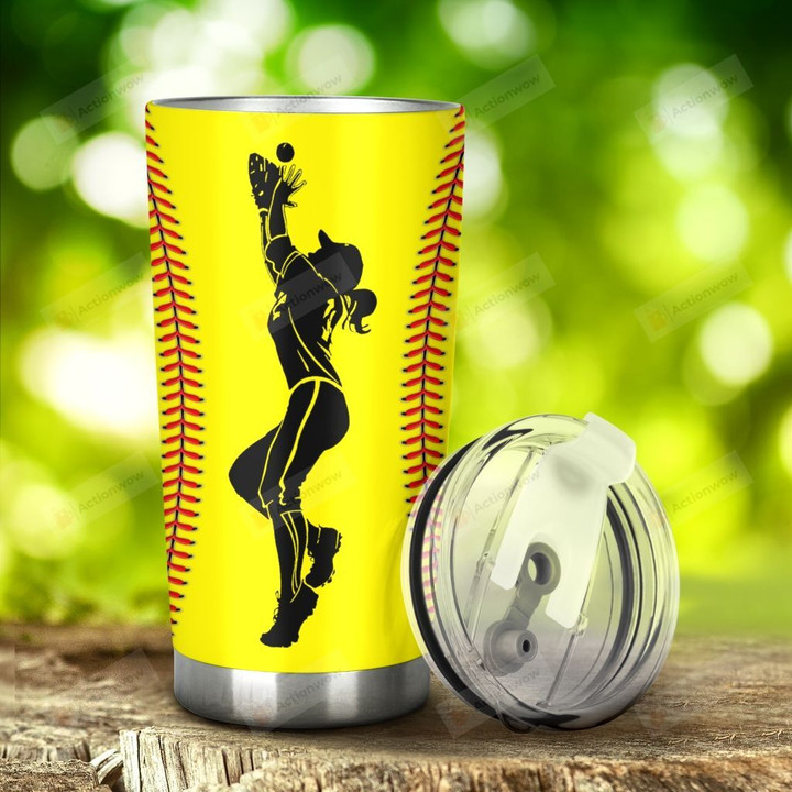 Softball She Catches Tumbler Stainless Steel Tumbler, Tumbler Cups For Coffee/Tea, Great Customized Gifts For Birthday Christmas Thanksgiving, Anniversary