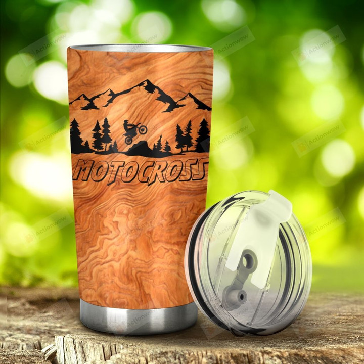 Motocross In Wood Background Tumbler Stainless Steel Tumbler, Tumbler Cups For Coffee/Tea, Great Customized Gifts For Birthday Christmas Thanksgiving, Anniversary