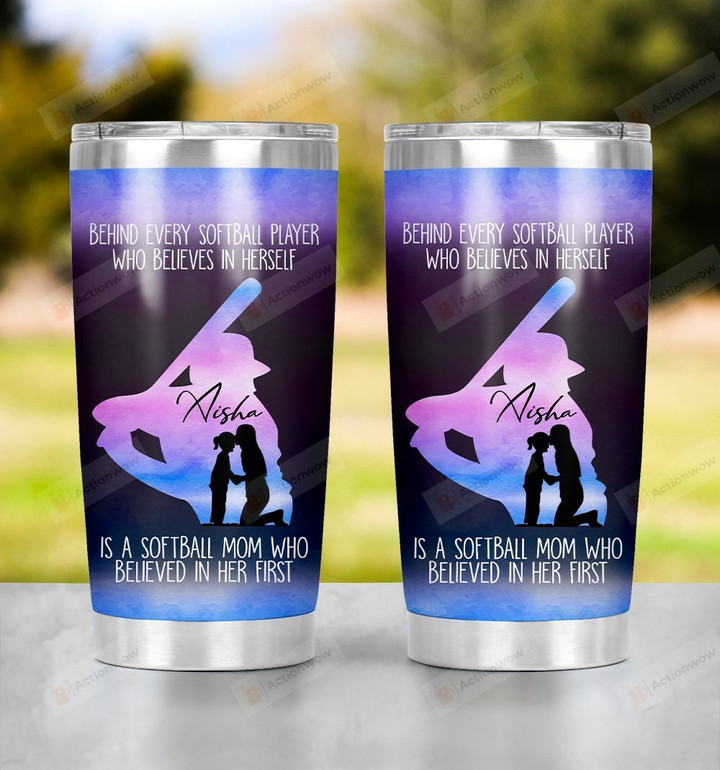 Personalized Softball Mom Behind Every Softball Player Stainless Steel Tumbler Perfect Gifts For Softball Lover Tumbler Cups For Coffee/Tea, Great Customized Gifts For Birthday Christmas Thanksgiving