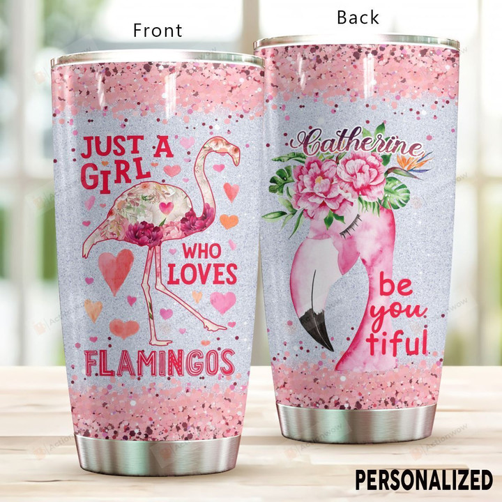 Personalized Flamingo With Hearts Be You-tiful Tumbler Just A Girl Who Loves Flamingos Tumbler Best Gifts For Flamingo Lovers 20 Oz Sports Bottle Stainless Steel Vacuum Insulated Tumbler