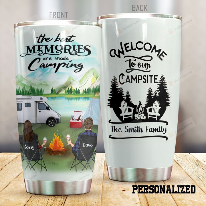 Personalize Camping Couple Tumbler Welcome To Our Campsite Tumbler Best Gifts For Camping Couples, Husband And Wife 20 Oz Sports Bottle Stainless Steel Vacuum Insulated Tumbler