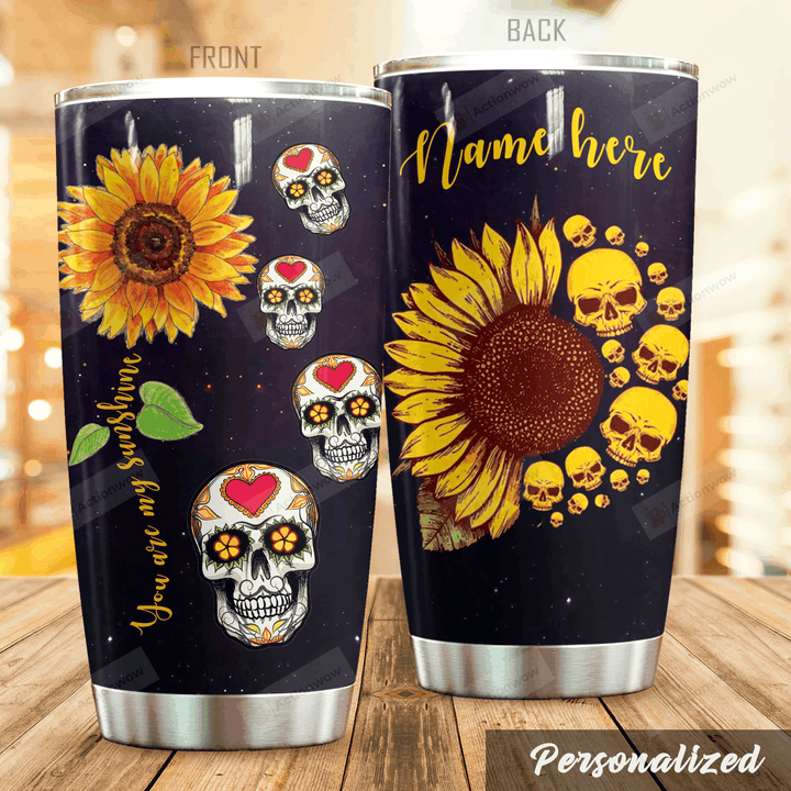 Personalized Sunflowers And Skulls Mexican Pattern Tumbler You Are My Sunshine Tumbler Gifts For Birthday Christmas Thanksgiving 20 Oz Sports Bottle Stainless Steel Vacuum Insulated Tumbler
