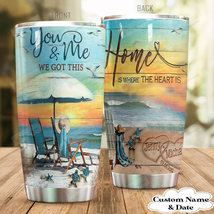 Personalized Beach Sunrise Tumbler Home Is Where The Heart Is Custom Name Gifts For Beach Lovers Beach Girls Summer 20 Oz Sport Bottle Stainless Steel Vacuum Insulated Tumbler