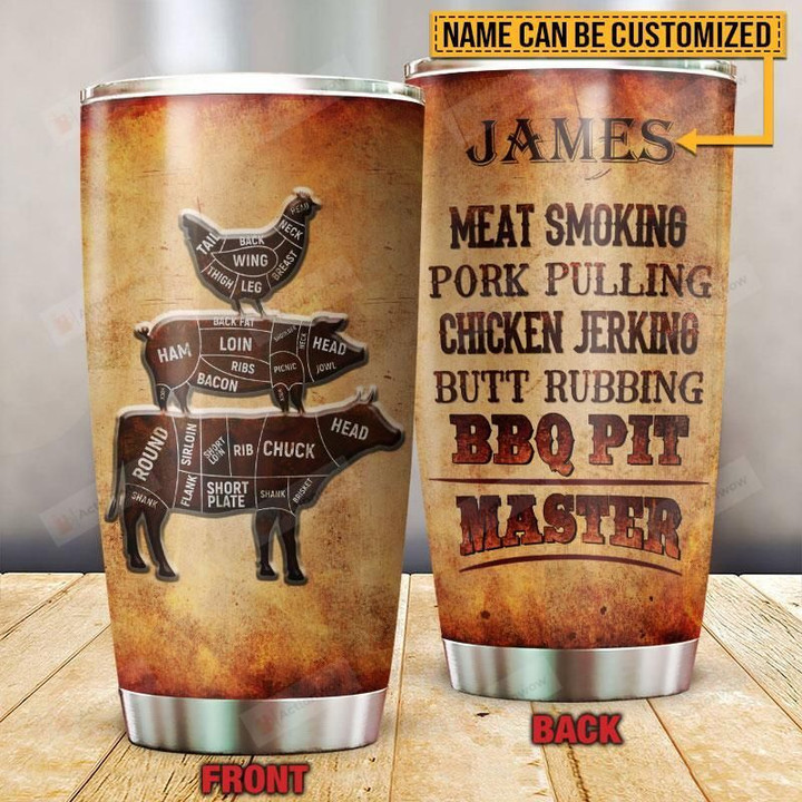 Personalized Grilling Meat Smoking Jerking BBQ PIT Master Stainless Steel Tumbler, Tumbler Cups For Coffee/Tea, Great Customized Gifts For Birthday Christmas Thanksgiving