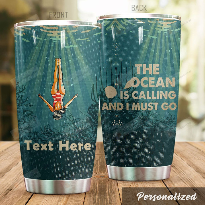 Personalized Swiming Girl Vintage Tumbler The Ocean Is Calling Tumbler Gifts For Sea Lovers, Ocean Lovers 20 Oz Sports Bottle Stainless Steel Vacuum Insulated Tumbler