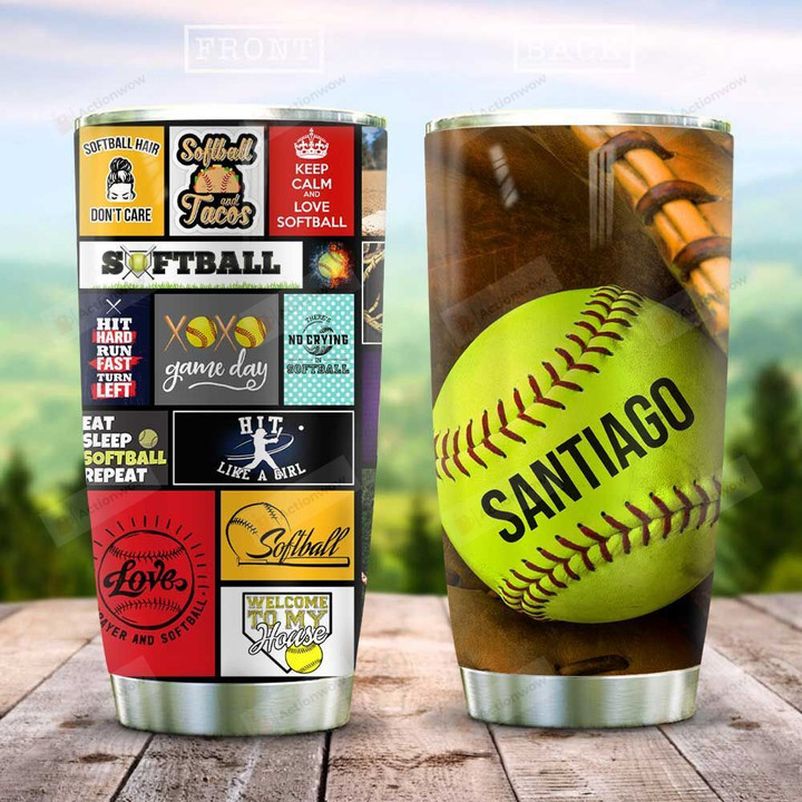 Personalized Softball Tumbler Keep Calm And Love Softball Tumbler Gifts For Softball Lovers 20 Oz Sports Bottle Stainless Steel Vacuum Insulated Tumbler