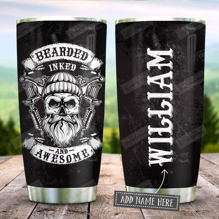 Bearded Inked Awesome Personalized Tumbler Cup, Stainless Steel Insulated Tumbler 20 Oz, Tumbler Cups For Coffee/Tea, Best Gifts For Birthday Christmas Thanksgiving, Gifts For Beard Lovers