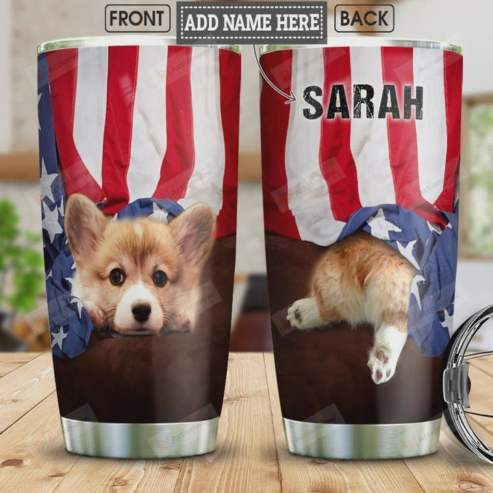 Personalized Corgi, American Flag, Stainless Steel Vacuum Insulated, 20 Oz Tumbler Cups For Coffee/Tea, Great Customized Gifts For Birthday Christmas Thanksgiving, Perfect Gifts For Dog Lovers