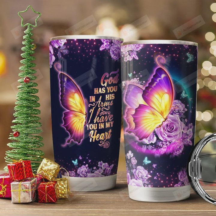 Faith Butterfly Rose Tumbler Cup God Has You In His Arms I Have You In My Heart Purple Stainless Steel Vacuum Insulated Tumbler 20 Oz Great Gifts For Birthday Christmas Thanksgiving