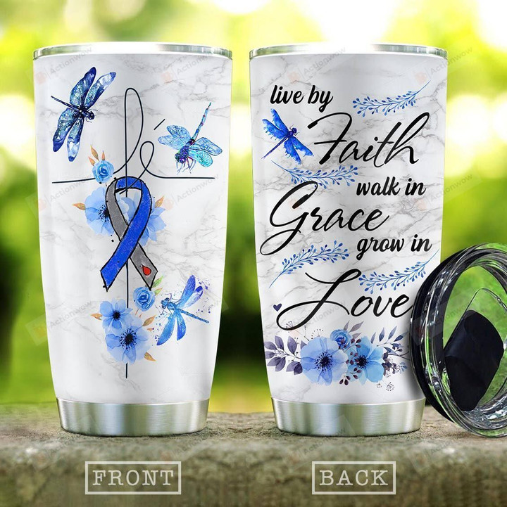 Diabetes Live By Faith Grace Love Tumbler Cup, Blue Dragonfly, Tumbler Cups For Coffee/Tea, Stainless Steel Vacuum Insulated Tumbler 20 Oz, Great Gifts For Birthday Christmas Thanksgiving