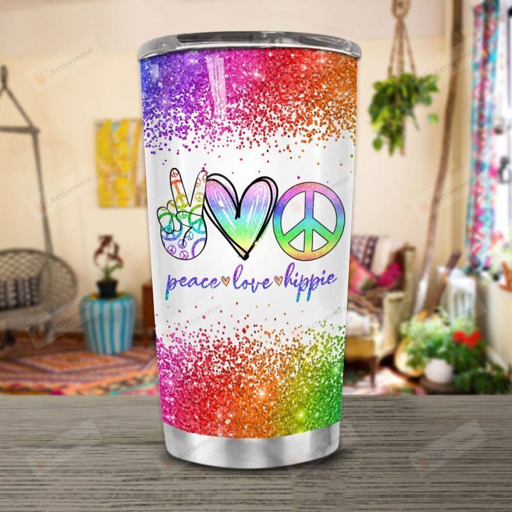 Hippie Peace Love Much Tumbler Stainless Steel Vacuum Insulated Double Wall Travel Tumbler With Lid, Tumbler Cups For Coffee/Tea, Perfect Gifts For Hippie Lover On Birthday Christmas Thanksgiving