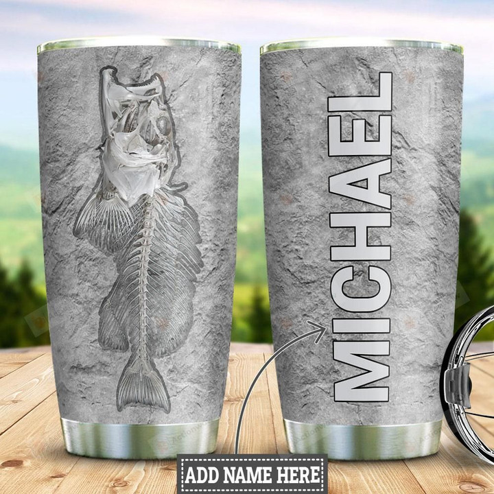 Personalized Fossil Tumbler Silver Fish Fossil Tumbler Cup Stainless Steel Tumbler, Tumbler Cups For Coffee/Tea, Great Customized Gifts For Birthday Christmas