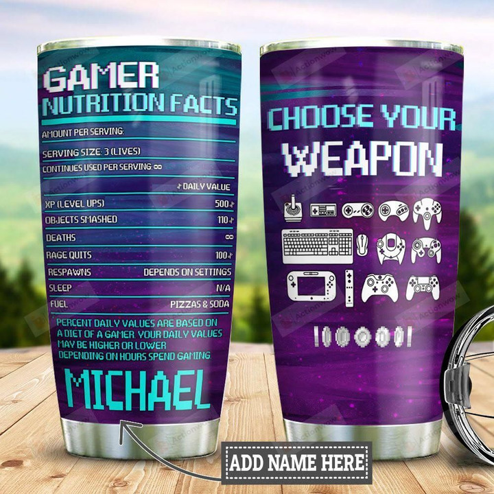 Personalized Gamer Weapon Nutrition Facts Stainless Steel Vacuum Insulated Tumbler 20 Oz Gifts For Birthday Christmas Thanksgiving Perfect Gifts For Game Lovers Coffee/ Tea Tumbler